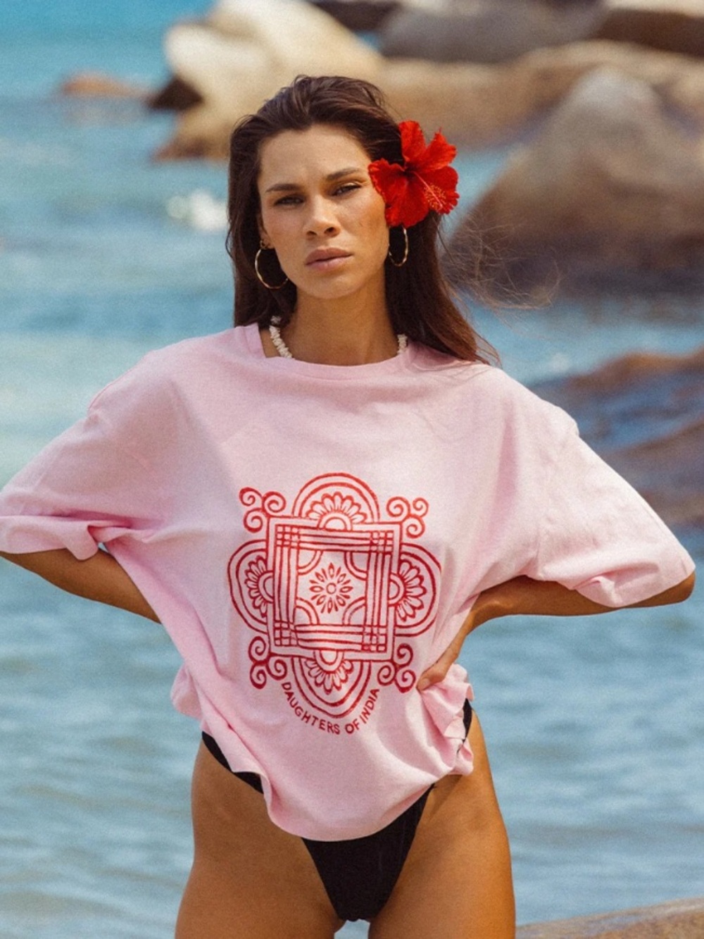 Daughters of India Shanti Tee Pink Graphic Beach Tee medium